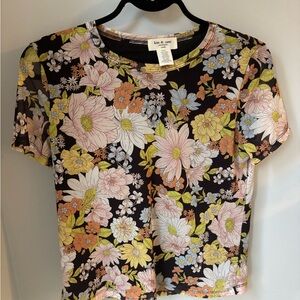 Kim & Cami Floral Short Sleeve Tee - Black, Pink, Yellow